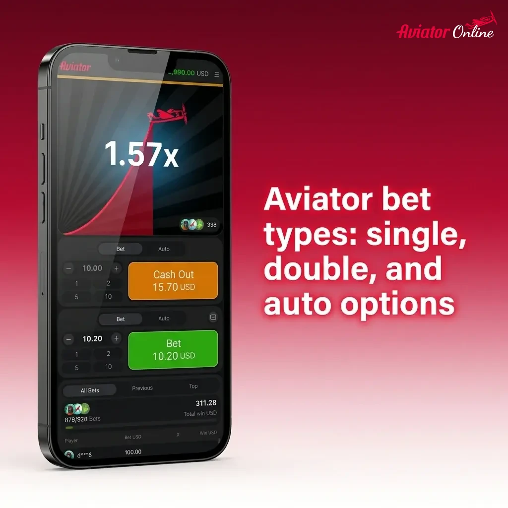 Aviator bet types showing single, double and auto-bet options with auto-cashout for managing stakes and multipliers