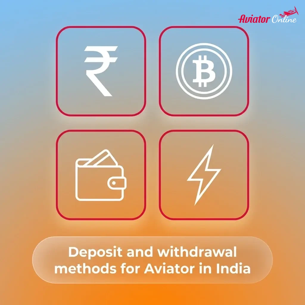 Aviator India casino payment methods showing UPI, PayTM, PhonePe, Google Pay, cards, bank transfer, Astropay, Bitcoin, USDT